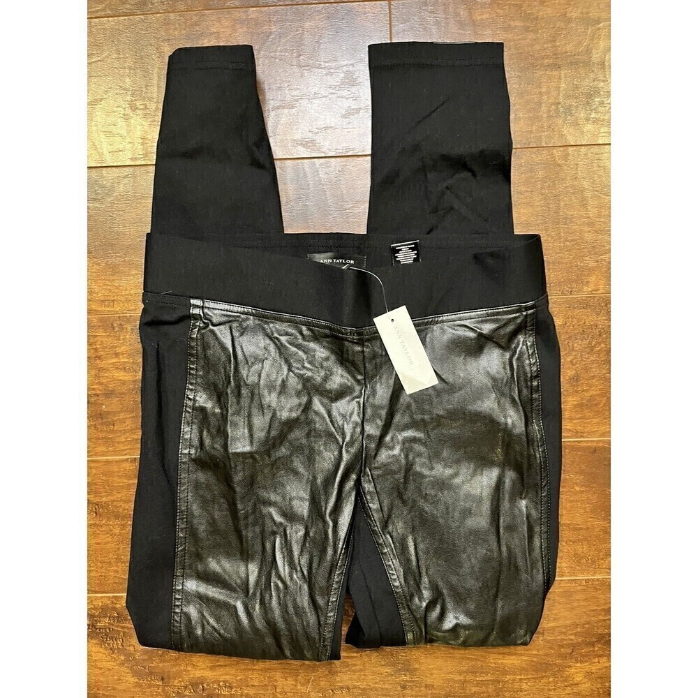 Banana Republic Womens Black Fauce Leather Mixed Media Legging Pant NWT Small